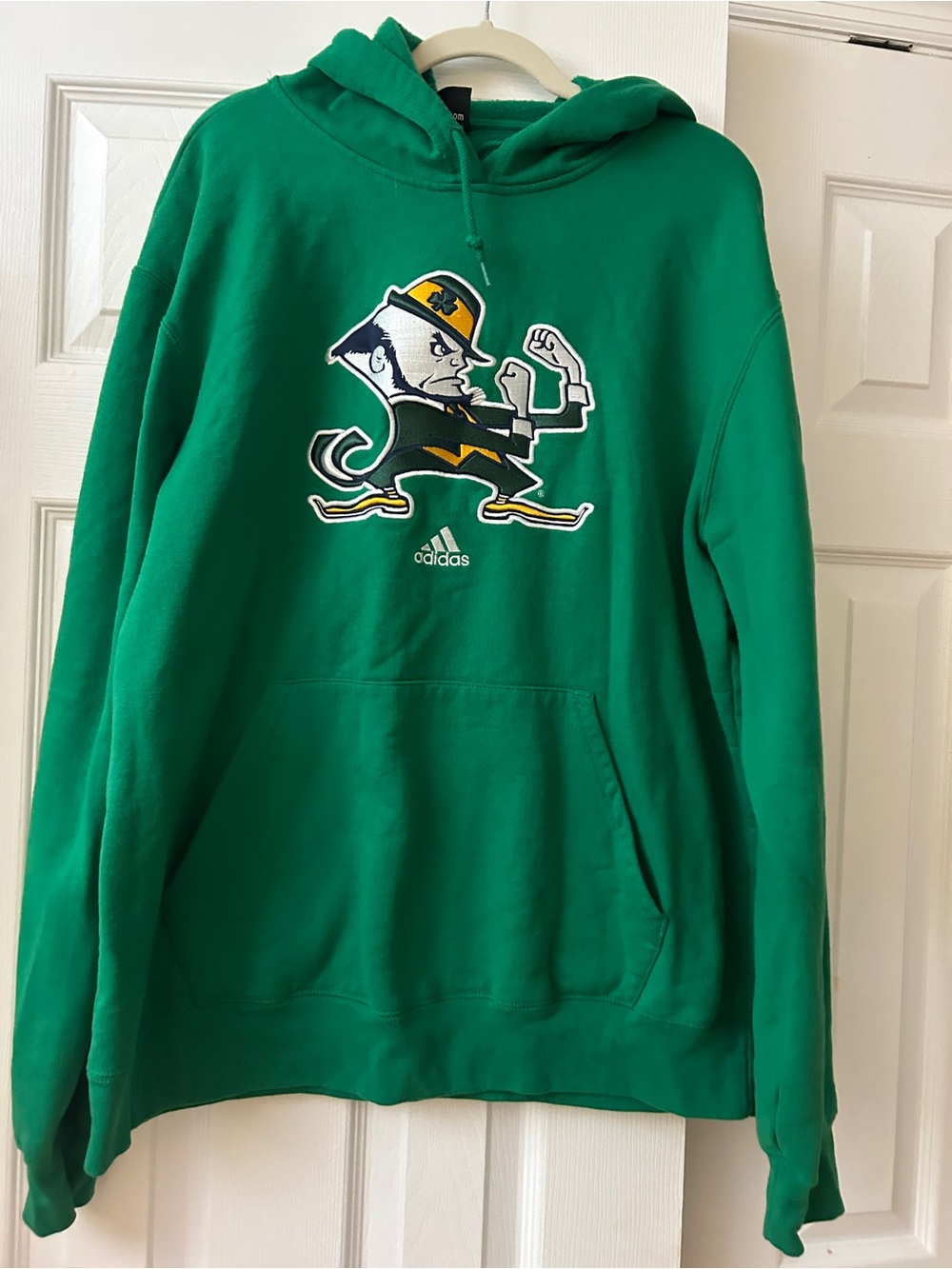 VINTAGE ADIDAS NOTRE DAME FIGHTING IRISH HOODIE EMBROIDERED LEPRECHAUN XL